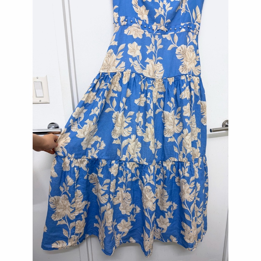 Agua by Agua Bendita Lima Madera Maxi Dress Linen Blue Ivory Floral Print L - Picture 8 of 16